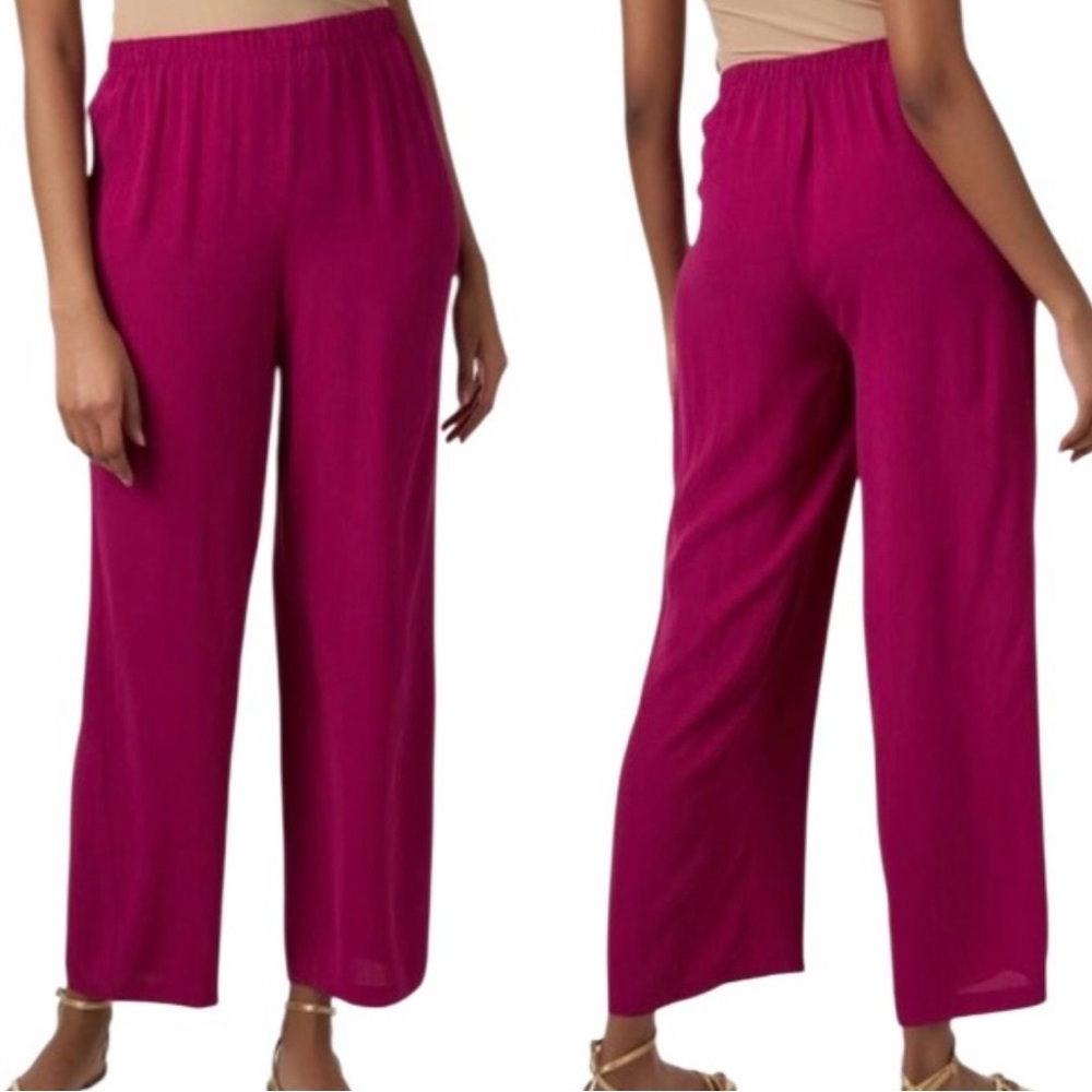 EILEEN FISHER RHAPSODY Silk‎ Georgette Crepe Straight Ankle Pants Fushia SZ 2X